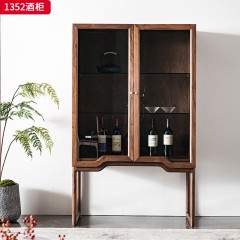 （精品）千匠一品 轻奢新中式风格 北美黑胡桃木+茶色防爆钢化玻璃+金属拉手 时尚大气酒柜 1352 酒柜-X