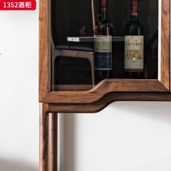 （精品）千匠一品 轻奢新中式风格 北美黑胡桃木+茶色防爆钢化玻璃+金属拉手 时尚大气酒柜 1352 酒柜-X