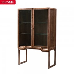 （精品）千匠一品 轻奢新中式风格 北美黑胡桃木+茶色防爆钢化玻璃+金属拉手 时尚大气酒柜 1352 酒柜-X