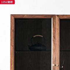 （精品）千匠一品 轻奢新中式风格 北美黑胡桃木+茶色防爆钢化玻璃+金属拉手 时尚大气酒柜 1352 酒柜-X