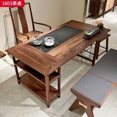 （精品）千匠一品 轻奢新中式风格 北美黑胡桃木+砚石 高档大气茶桌 1603 茶桌-X
