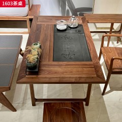 （精品）千匠一品 轻奢新中式风格 北美黑胡桃木+砚石 高档大气茶桌 1603 茶桌-X