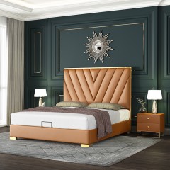 △【精品】千匠一品意式轻奢优质真皮+高密度海绵+松木框架1.8M床F108B-H