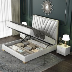 △【精品】千匠一品意式轻奢优质真皮+高密度海绵+松木框架1.8M床F108B-H