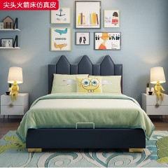 千匠一品 儿童风格 优质仿真皮+高密度海绵+橡胶木框架+镀金铁脚 尖头火箭床-S