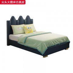 千匠一品 儿童风格 优质仿真皮+高密度海绵+橡胶木框架+镀金铁脚 尖头火箭床-S