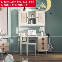 △千匠一品 儿童风格 进口桦木+进口伯丁克双组分水性漆 高档精致1.5米 1.8米床 床头柜 三门衣柜 直角书台 转角书台610 书椅601-L