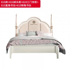 △千匠一品 儿童风格 进口桦木+进口伯丁克双组分水性漆 高档精致1.5米 1.8米床 床头柜 三门衣柜 直角书台 转角书台610 书椅601-L
