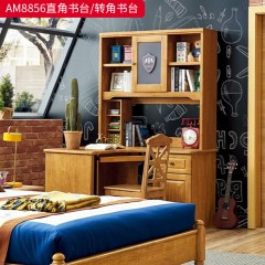 △千匠一品 儿童风格 橡胶木实木+松木床板+五金拉手 可爱精致床 三门衣柜 直角书台 转角书台AM8856-J