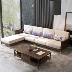 千匠一品北欧风格优质白蜡木+亚麻布+高密度海绵+合金镀铜脚套转角沙发B811-M