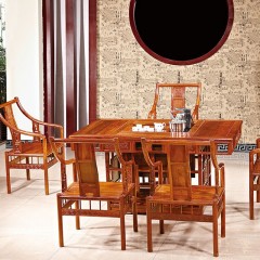 △千匠一品红木家具中式刺猬紫檀双用茶台配5椅-J