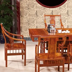 △千匠一品红木家具中式刺猬紫檀双用茶台配5椅-J