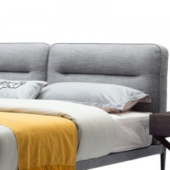 【精品】千匠一品意式极简优质棉麻布+碳素钢底架+实木框架卧室双人床C04-M
