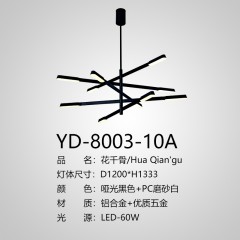 千匠一品现代风格铝合金+优质五金吊灯YD-8003-10A-M