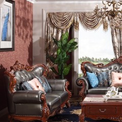 千匠一品美式古典优质白蜡木雕花真发高档沙发K881-J