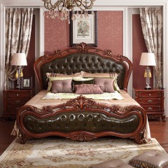 千匠一品美式古典优质蜡木1.8M深色卧室双人床A16-J