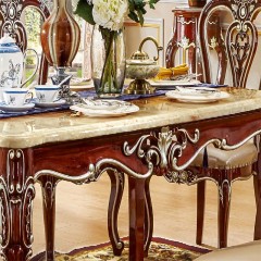 △千匠一品欧式风格优质橡胶木板木结合餐厅餐桌6005-Y