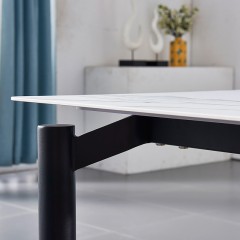 千匠一品 现代简约风格优选雪花白岩板面+碳素钢餐厅长餐桌T201-L