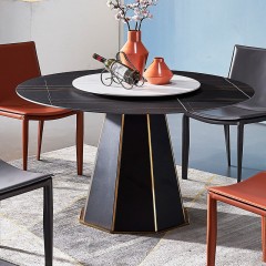 千匠一品 现代简约风格优选金边碳素钢+劳伦黑金/白金岩板面餐厅1.3M圆餐桌T2033-L