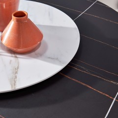 千匠一品 现代简约风格优选金边碳素钢+劳伦黑金/白金岩板面餐厅1.3M圆餐桌T2033-L