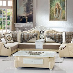 △千匠一品 精选优质橡木真皮U型沙发茶几法式古典组合XF-9062A#-M