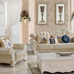 千匠一品 法式沙发高档实木雕花优质橡木+仿真皮配布家具组合xf-9071#-M