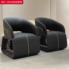 【精品】千匠一品 轻奢现代 纳帕真皮+布艺+高密度海绵+实木框架+五金饰件 时尚大气休闲椅1955-J