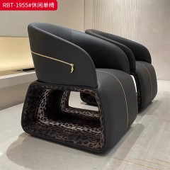 【精品】千匠一品 轻奢现代 纳帕真皮+布艺+高密度海绵+实木框架+五金饰件 时尚大气休闲椅1955-J