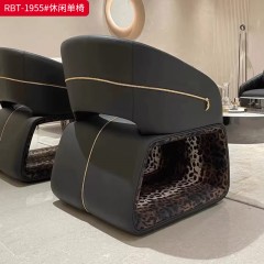 【精品】千匠一品 轻奢现代 纳帕真皮+布艺+高密度海绵+实木框架+五金饰件 时尚大气休闲椅1955-J