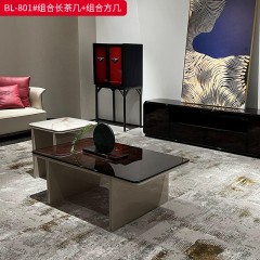 【精品】千匠一品 轻奢现代 胡桃树榴木皮+钢琴烤漆+金属油漆+大理石纹台面 时尚大气茶几BL-801-L