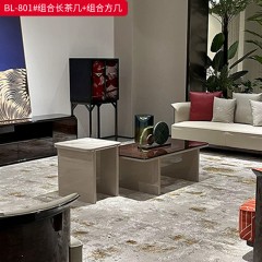 【精品】千匠一品 轻奢现代 胡桃树榴木皮+钢琴烤漆+金属油漆+大理石纹台面 时尚大气茶几BL-801-L