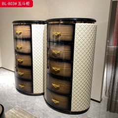 【精品】千匠一品 轻奢现代 纳帕皮+尤加利木纹+五金拉手+E1级环保板 时尚大气五斗柜BL-803-L