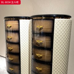 【精品】千匠一品 轻奢现代 纳帕皮+尤加利木纹+五金拉手+E1级环保板 时尚大气五斗柜BL-803-L