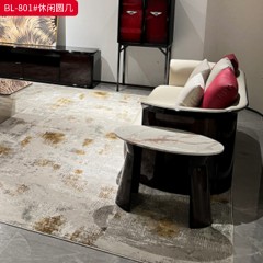 【精品】千匠一品 轻奢意式 胡桃树榴木皮+钢琴烤漆+大理石纹台面 时尚大气休闲圆几BL-801-L