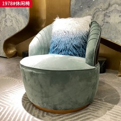 【精品】千匠一品 意式轻奢 磨砂全青真皮+蓝翡翠奢石纹+钢琴油漆+304镜面钛金蚀刻不绣钢 时尚大气休闲椅1978#-J