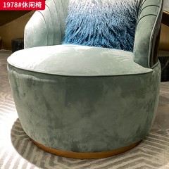 【精品】千匠一品 意式轻奢 磨砂全青真皮+蓝翡翠奢石纹+钢琴油漆+304镜面钛金蚀刻不绣钢 时尚大气休闲椅1978#-J