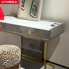 【精品】千匠一品 意式轻奢 进口蓝水晶+雀眼树榴钢琴油漆+304镜面钛金五金+钢化玻璃+优质布艺+高密度海绵+304实心不锈钢 时尚大气梳妆台1979#-J