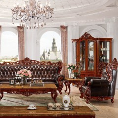 千匠一品美式风格精选泰国进口橡胶木头层牛皮1+2+4沙发（含抱枕）8918-1-R