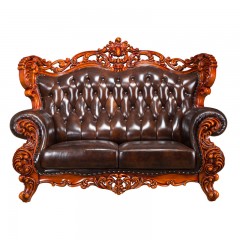 千匠一品美式风格精选泰国进口橡胶木头层牛皮1+2+4沙发（含抱枕）8918-1-R