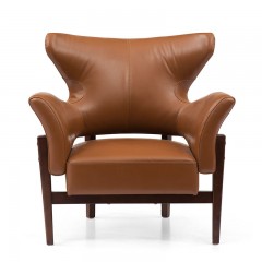千匠一品北欧优质实木真皮布艺休闲单人椅KJ605-M
