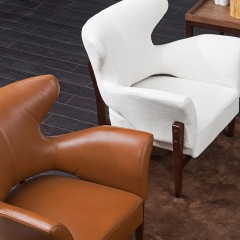 千匠一品北欧优质实木真皮布艺休闲单人椅KJ605-M