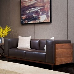 千匠一品北欧简约优质进口落叶松实木脚客厅真皮+布艺沙发组合KJ506-M