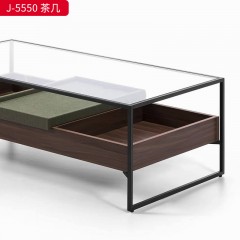 千匠一品 现代风格 五金+胡桃木色+玻璃 高档简约茶几 J-5550 茶几-X