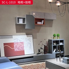 千匠一品 现代风格 爱马仕大理石纹板+爱马仕橙色烤漆+灰色哑光烤漆+岩石纹板 高档大气挂柜地柜边柜 SC-L-1010-X