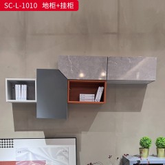 千匠一品 现代风格 爱马仕大理石纹板+爱马仕橙色烤漆+灰色哑光烤漆+岩石纹板 高档大气挂柜地柜边柜 SC-L-1010-X