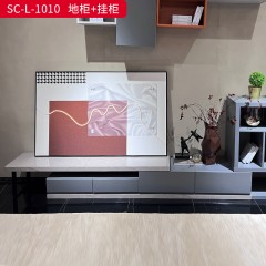 千匠一品 现代风格 爱马仕大理石纹板+爱马仕橙色烤漆+灰色哑光烤漆+岩石纹板 高档大气挂柜地柜边柜 SC-L-1010-X