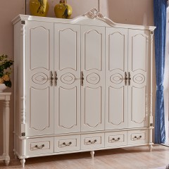 千匠一品美式风格橡木+中纤板白色板木结合五门衣柜8802-X