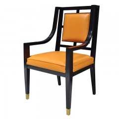△千匠一品新中式风格优质榉木多层实木板超纤皮/真皮扶手椅MC10-D223-02-X