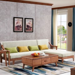 千匠一品北欧风格白蜡木全实木框架+棉麻布艺转角沙发E-606-X