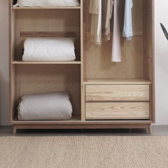千匠一品 意式极简白蜡木+多层实木板衣柜W15-C